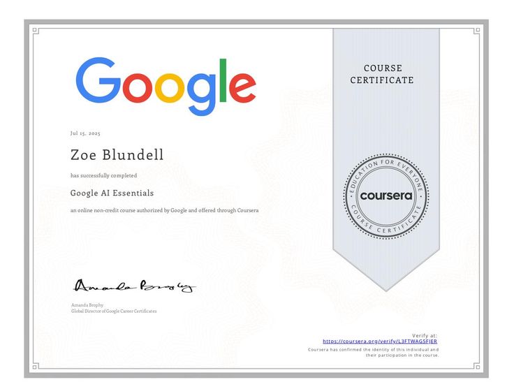 One AI course completed and accredited by Google